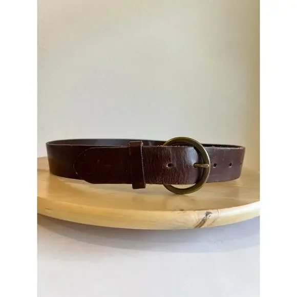GAP Brown Genuine Leather Brass Buckle Belt Unisex Size Small - Picture 2 of 12